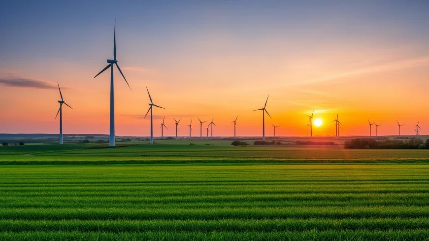 Torres de energia eólica e painéis solares representando mercado livre de energia